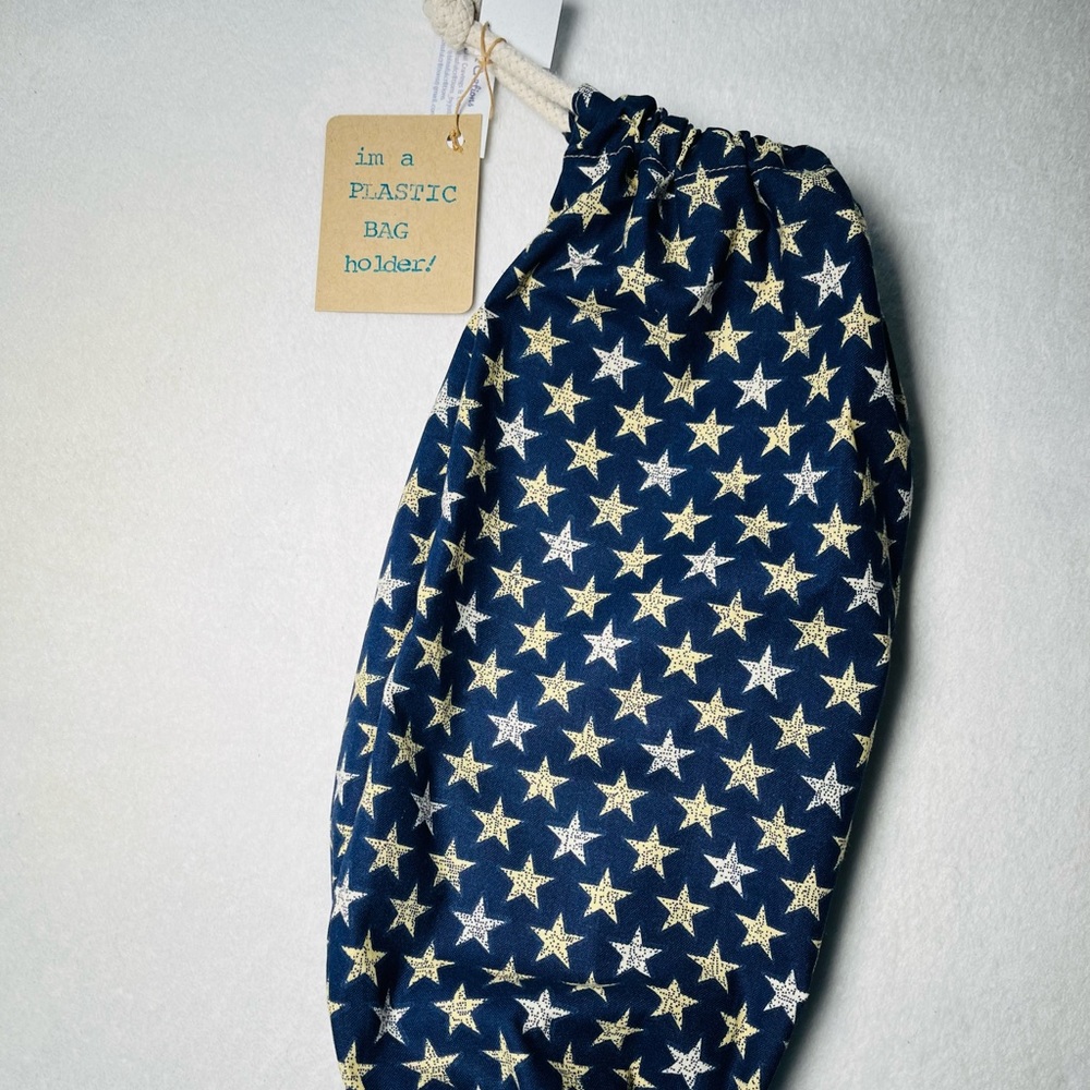 1-pc Handmade Plastic Bag / Grocery Bag Holder — Blue with Stars